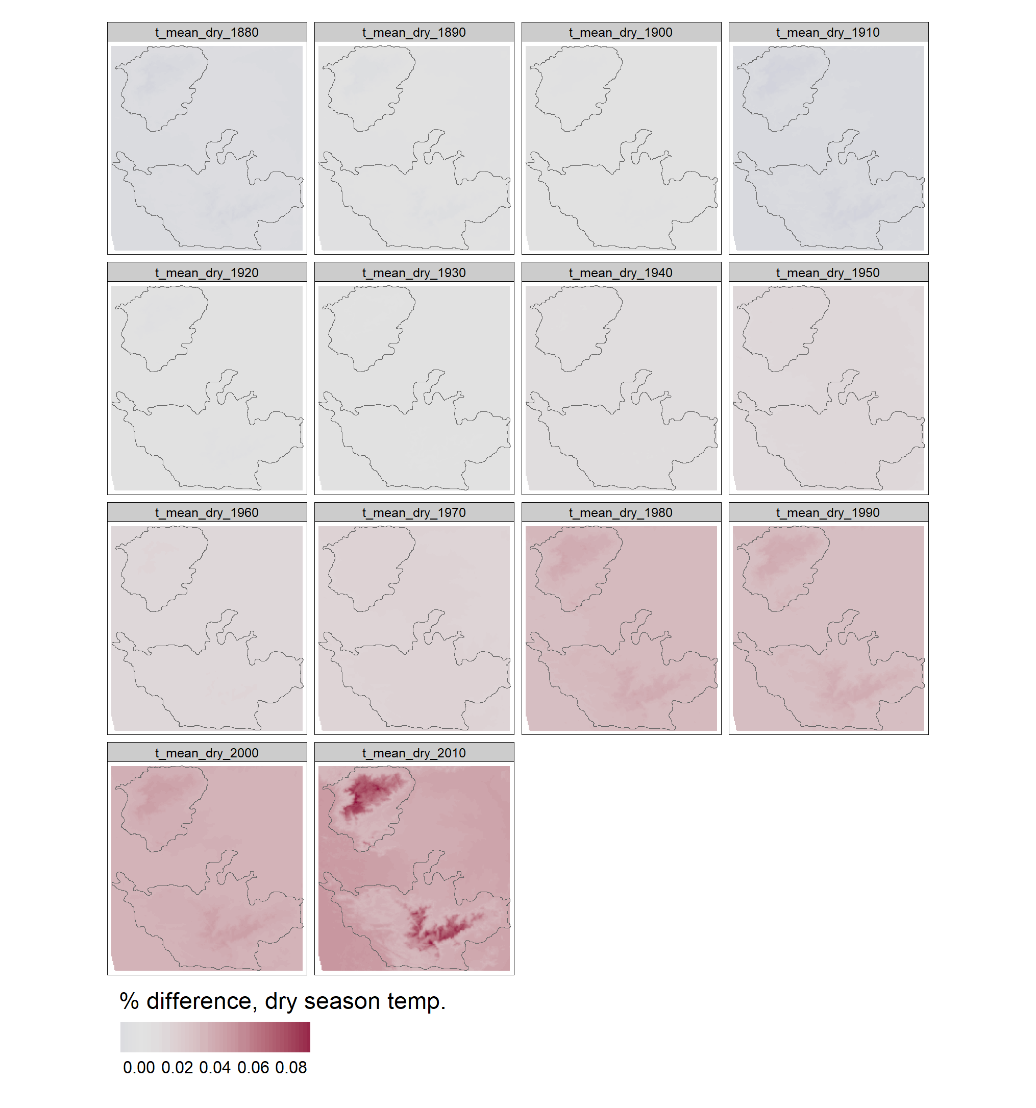 Decadal change in dry season temperatures over the last century