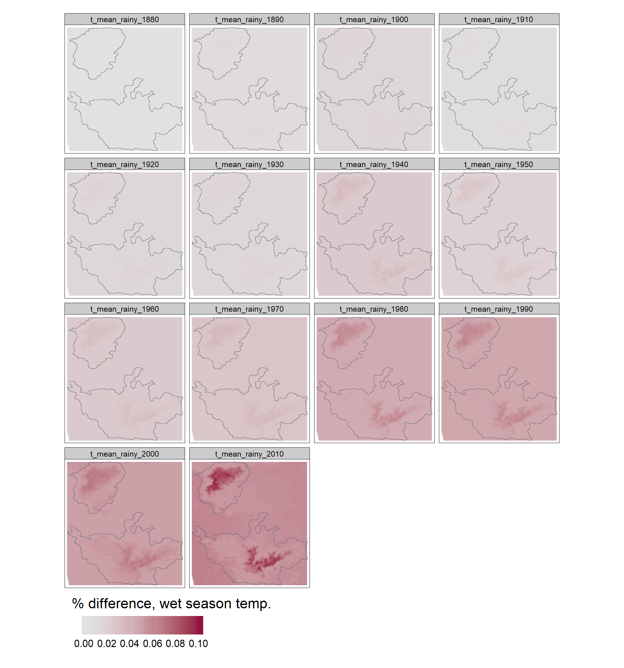 Decadal change in wet season temperatures over the last century